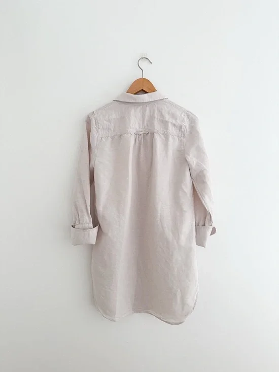 J.Crew Linen Blend Tunic Shirt Neutral Button Down Minimalist Relaxed Top XS - Picture 3 of 7